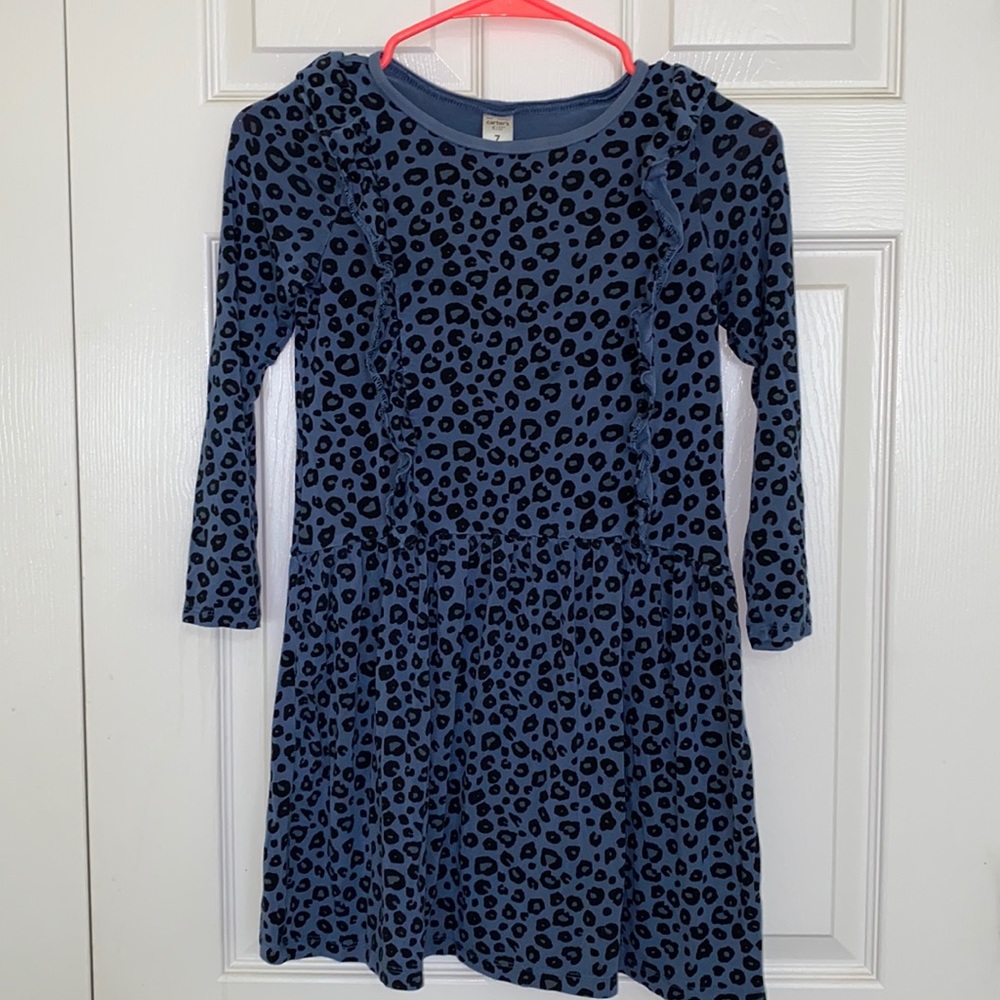 Ruffled Blue Leopard Print Dress